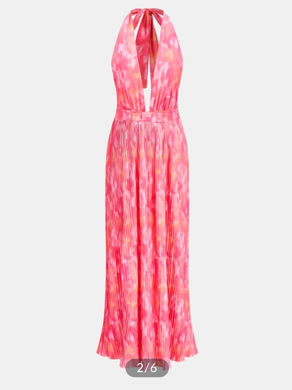 Commense Pink Watercolor Halter Pleated Midi Dress - Picture 2 of 7